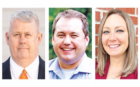 Candidates for chairman of the Franklin County Board of Commissioners in Tuesday’s election are (from left) Jeff Jacques, Doug Kidd and Courtney Long.