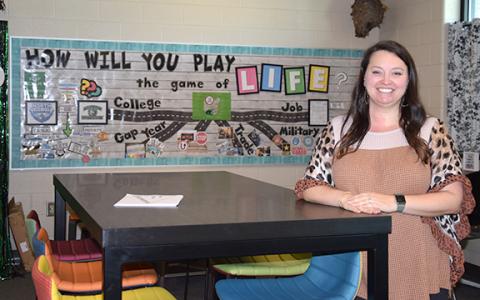 FCHS Counselor Missy Bartlett helps students with their future plans for life in Franklin County High School’s College and Career Center. (Photo by Sinclair)