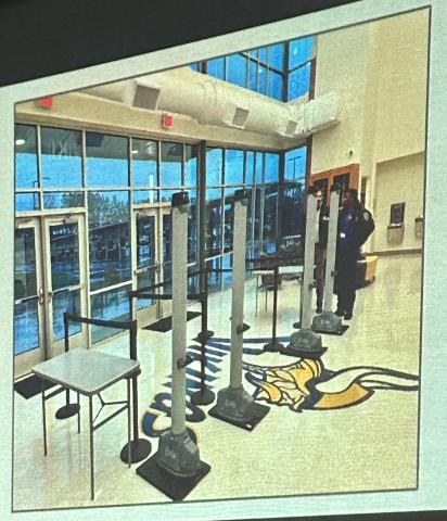 A photo included in a Powerpoint presentation Tuesday at a school safety forum shows new weapon detection devices like the ones that will be purchased and installed by the Franklin County School System. (Photo by Raese)