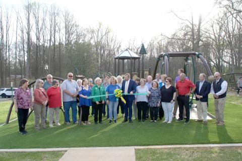 The Pilot Club of Lavonia cut the ribbon on a handicapped-accessible addition to the playground at Lavonia Memorial Park Monday. Club members were joined by city officials for the ceremony. The club raised money for the addition in conjunction with the City of Lavonia. (Photos by Raese)