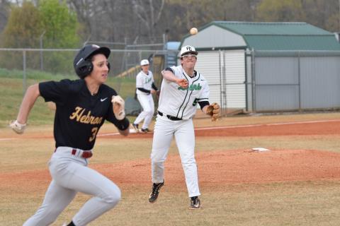 Duncan Beasley throws out a Hebron runner last week in 8AAA action. (Photos by Scoggins)