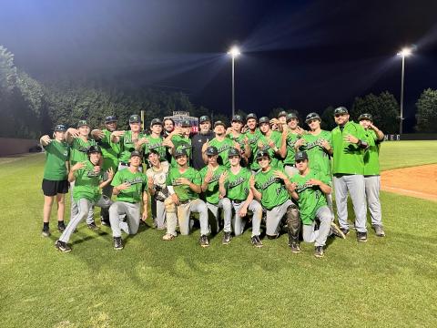 The Franklin County Lions baseball team secured their third-straight Region 8AAA championship with a sweep of Oconee County last week in Watkinsville. The Lions will host a state playoff series Monday. For complete details, see Page 9. (Photo courtesy of Christy Dodd)