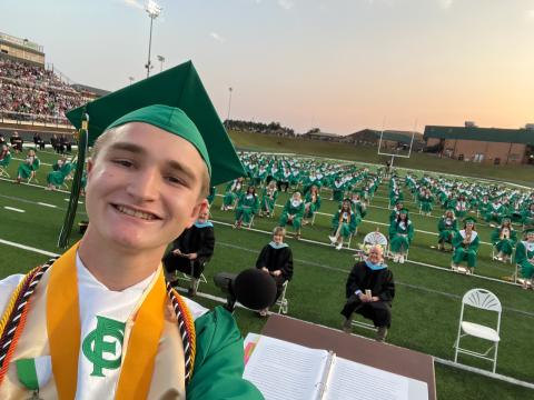 Salutatorian Jack Gaines took a selfie with his class during his student speech, and there was plenty of happiness and joy while graduates received diplomas and afterwards with family and friends. 
