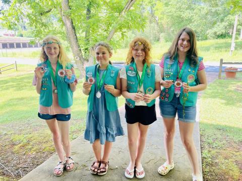 Junior Girl Scouts from Carnesville Troop 12821 (from left) Kenzie McDuffie, Rachel Burger, Brooke Graham and McKinley Goss earned the Bronze Award, the highest award available at the Junior level of Girl Scouting. 