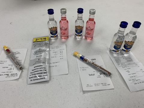 A teenager working with the Lavonia Police Department was able to buy mini-bottles of vodka and cigars at five Lavonia stores without having to show ID.