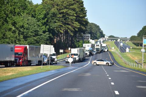 Both northbound lanes of I-85 near Exit 177 outside Lavonia were closed during the height of the Monday morning rush hour for an extended period of time for clean-up efforts and an investigation of a fatal accident. (Photos courtesy of Dawson Baker at The Hartwell Sun)