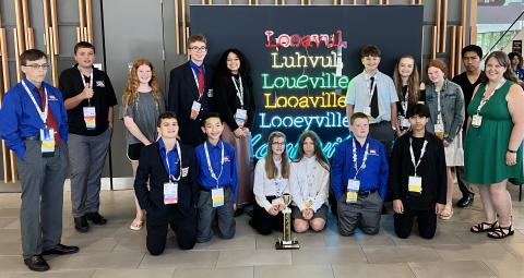 FCMS TSA members attending the 45th National TSA Conference in Louisville, Ky., were (above, front, from left) Allen Tollison, Andrew Nguyen, Zoey Bohannon, Autumn Mealor, Ethan Kendrick, Lisandro Eacanuela, (back) Jewels Kennedy, Noah Roberson, Kate Graham, Taylor Haley, Emma Maisonneuve, Rob Tate, Brooke Tate, Jenny Ruth Stephenson, Daniel Tran and advisor Heather Elo.