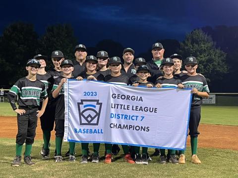 Members of the District 7 champion Franklin County Little League baseball team were Hayes Roberts, Lawson McFarlin, Abel Williamson, Luke McFarlin, Gavin Holman, Cole Adams, Talen Bryson, Caleb Smith, Mike Dinapoli, Abram Torres, Ayden Waggoner and Nolan Gibson. The team is coached by Lee McFarlin, Brad Gibson, Jake Holman and Kevin Crump. (Photo courtesy of Franklin County Little League)