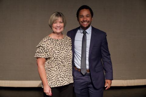 Georgia Teacher of the Year Michael Kobito spoke to Franklin County faculty and staff members during Monday’s Convocation. (Photo by Raese)