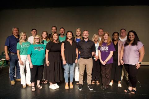 Franklin County principals recognized Teacher and Support Person of the Year winners from their schools during Monday’s Franklin County School System Convocation ceremony. Principal Delina Wester recognized Carnesville winners teacher Mike Schyck and support person Katie Davenport, Principal Kasey Haley recognized Lavonia winners teacher James Tanner and suppport person Elise Johnson, Principal Quowanna Mattox recognized Royston Elementary winners teacher Meridith Jordan and support person Toni Millsaps, Pr
