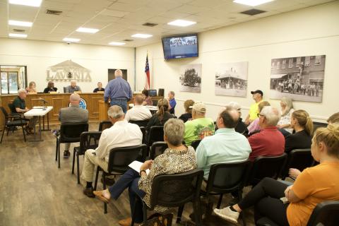 The Lavonia Planning and Zoning Commission had a full house Monday night for its meeting which resulted in a recommendation to deny an annexation request made by Jarrett Foods for its planned plant off Grady School Road.