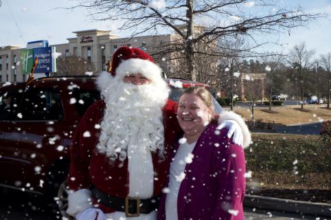 Drive-through customers at the Chick-fil-A in Lavonia enjoyed a winter wonderland with Santa Thursday.