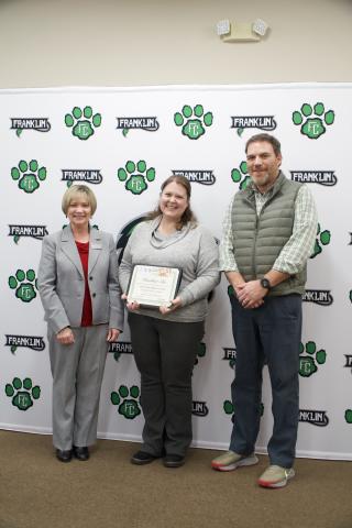 The Franklin County Board of Education honored Heather Elo (center) Tuesday for being named the Georgia Engineering and Technology Education Association’s (GETEA) 2023-24 Middle School Teacher of Excellence at the GETEA conference Feb 2-3.