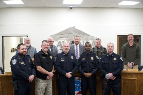 Lavonia Police Chief Shane Edmisten recognized four officers Monday for their promotions and the hard work of the department during his first year at the Lavonia Police Department. 