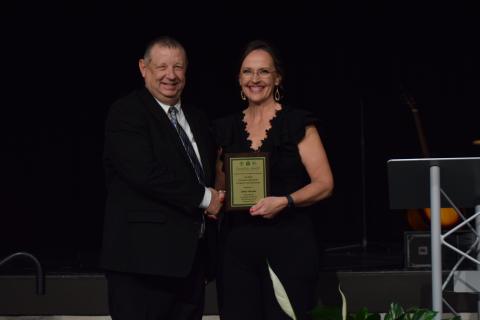 Emmanuel University President Greg Hearn was honored Thursday as the 2024 recipient of the Franklin County Chamber of Commerce’s Charles E. Bradshaw Good Citizen Award at the chamber’s annual Gala and Awards at the Swails Center. Rachel Howington, the chamber’s executive director, presented the award. Hearn is a longtime active community and business leader and was named president of Emmanuel last year.