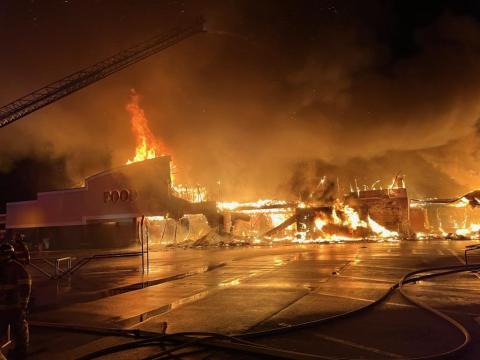 An early morning fire Saturday destroyed the Dill’s Food City location in Royston. (Photo courtesy of the Royston Police Department)