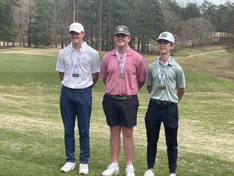 Franklin County High School senior D.J. Seymour (center) won a Georgia State Golf Association Junior Tour event Sunday at The Creek at Hard Labor golf course in Social Circle.