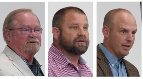 Candidates for the District 2 seat on the Franklin County Board of Commissioners – (from left) Mark Sewell, Cory Pulliam and Sam Freeman – took part in a Republican Party candidates’ forum March 23 at Franklin County High School.