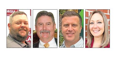 (From left) Colt Hart, Joe Greene, Nic McFarlin and Courtney Long are running for chairman of the Franklin County Board of Commissioners.