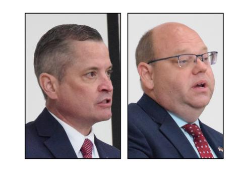 Northern Judicial Circuit District Attorney candidates Parks White (left) and David Jordan spoke and answered questions March 23 at a Republican Party forum at Franklin County High School.