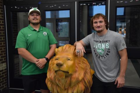 Franklin County Lion wrestler Brady Simms was presented his state championship ring last week at Franklin County High School.