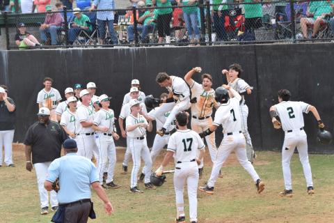 A photo of the 2023 Franklin County Lions celebrating a home run won first place for Best Sports Feature Photo.
