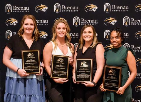 Franklin County native Brittney Wiley (right) was inducted to the Brenau University Hall of Fame along with (from left) Sydney Johnson, Marilyn Anderson and Lillian Genova during a ceremony recently in Gainesville.