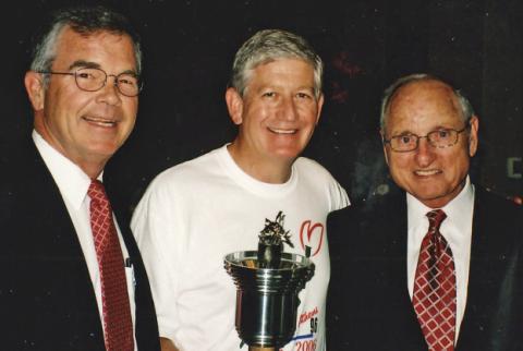 As chairman of Athens 96, top left, I worked with 28 volunteers to coordinate the community’s involvement in the Games. Top right, my leg of the torch run was in Stephens County. To celebrate the 10th anniversary of the 1996 Olympics, the Athens torch run was re-enacted. Above, I’m with Billy Payne, left, and former UGA football coach and athletic director Vince Dooley at the anniversary celebration.