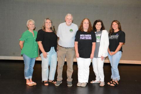 Support Person of the Year honorees were (from left) Phyllis King of FCHS, Hollie Duncan of FCMS, district winner Anthony Hart of the transportation department, Paula Malia of South Franklin Elementary, Elizabeth Potter of Carnesville Elementary and Jamie Simpson of Lavonia Elementary.