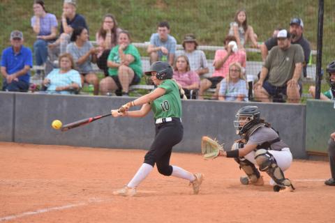 Keely Emmons makes contact in a game earlier this season against Elbert County.