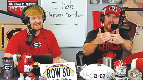 The Row 60 podcast, hosted by Clark Gaines (left) and Adam Thornton (right) from a studio in Canon, is available on YouTube and most streaming platforms. (Photo by Eavenson)