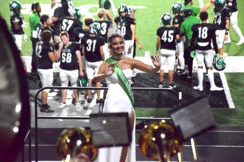 Franklin County High School 2024 Homecoming Queen Haylee Vu conducts the Franklin County Marching Pride Band after she was crowned at halftime of Friday’s game beteen the Lions and West-Oak, S.C. Vu is the Marching Pride’s drum major. (Photo by Rose Scoggins)
