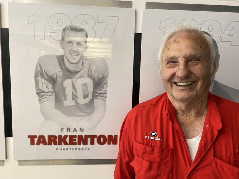 Buddy Hart and I enjoyed road trips—short and long. In 2021 Buddy said, “I’d like to see the new Bulldog football facility.” When he saw the poster of Fran Tarkenton, Buddy said, “We played youth-league baseball together back in the day.” Buddy was an outstanding athlete who spent some time at UGA on a baseball scholarship.