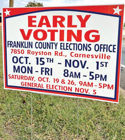 Early voting began Tuesay in Franklin County. It will continue through Nov. 1.