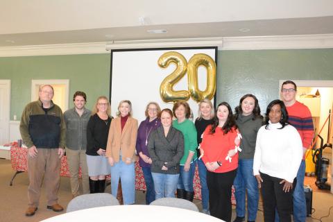 Harmony House staff and board members attending Thursday’s 20th anniversary celebration were (from left) James Williams, Walker Rice, Regina Hooper, Laurie Whitworth, Wendy Risner, Kayla Farmer, Sydney Jordan, Jennifer Rainer, Kaitlin Andrews, Olivia Owensby, Kimberly Brewer and Darrin Haley.  (Photo by Eavenson) 