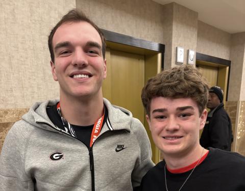 Grandson William NeSmith, 16, while at the Sugar Bowl, got a chance to chat with Dawg quarterback Gunner Stockton. Currently a sophomore at Talullah Falls School, William plans to attend the University of Georgia.