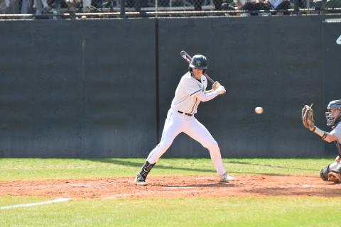 Franklin County High School senior baseball player Ty Peeples watches a ball go while taking his state record-setting 111th walk of his high school career. (Photo by Scoggins)