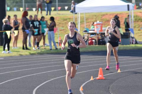Franklin County track athletes Candler Stone, Megan Hightower (above), TaKiaha Winkfield and Nava Ware won multiple Region 8AA championships Saturday at Jeff Davis Field at Ed Bryant Stadium. (Photos by Scoggins)