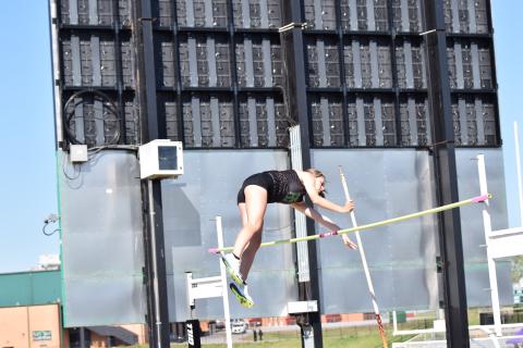 Macy Moore will be looking for a region championship and to advance to the state sectionals in pole vault Saturday at the 8AA meet in Carnesville. (Photos by Scoggins)