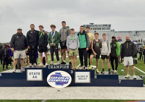 The Franklin County boys’ track team (top photo) placed second in the Class AA state meet. (Photo courtesy of Franklin County Track)