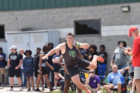 Franklin County track athletes Candler Stone (above), Macy Moore and Will Gipson won Georgia State Championships over the weekend at the state Class AA track meet in Commerce. Stone won the  shot put.  (Photos by Scoggins)