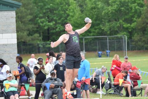 Candler Stone posted a throw of 55’6” during the state sectional meet Saturday at East Jackson High School. The throw was best in the state in Class AA this year and the third best of any classification. He will throw for a state championship Saturday, also at East Jackson. (Photos by Scoggins)
