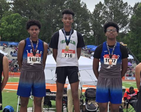 In taking the gold medal, Kamorrian Barnes tied the state’s middle school high jump record with a 6’0” jump Saturday morning at the Georgia Middle School State Championship track meet. The record has been in place since 2011. He also won the 300 meter hurdles.