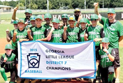 Members of the Franklin County 12-and-Under All Stars are Brooks McGee, Knox Richardson, Caden Freeman, Aydan Threlkeld, Kysen Dove, Boston Kilgore, Wyatt Veal, Rylen Haley, Jayson Lipscomb, Max Westbrook, Tyson Fuller and Cooper Pardue. The team is managed by Kristopher Dove, who is assisted by coaches Myca Richardson and Larry Ballenger. (Photo courtesy of Franklin County Little League)