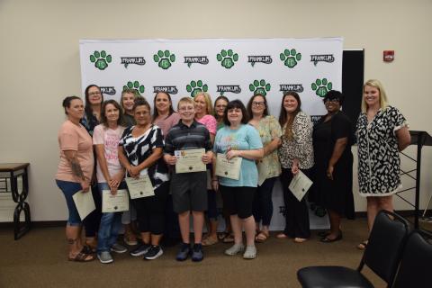 Franklin County School Nutrition staff members, bus drivers and volunteers who made the No Kids Hungry Summer Feeding Program a success in June were honored last week by the Franklin County Board of Education. (Photo by Shane Scoggins)