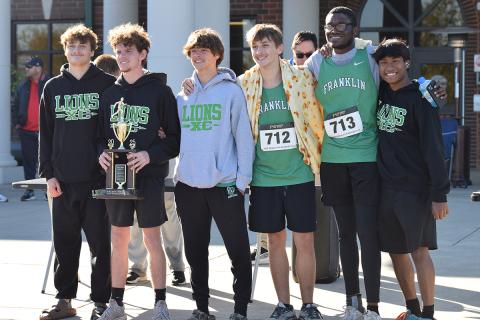The Franklin County Lions (above) took second place in Region 8AA Saturday at the State Sectional Meet. Among those running for the Lions were (above, from left) Evan Locke, Will Gipson, Connor Borum, Justin Whitmire, Trey Willis and Angel Zamora.