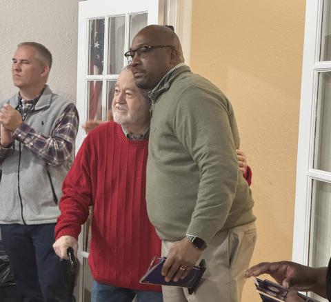 The City of Royston honored outgoing Council Member Kenneth Roach (left) and Mayor Keith Turman at a reception last week at the Royston Depot. (Photo courtesy of the City of Royston)