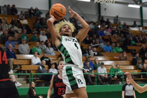 Lion senior Nava Ware goes up to score in Franklin County’s win over Stephens County Tuesday in the Lions’ Den. (Photo by Shane Scoggins)