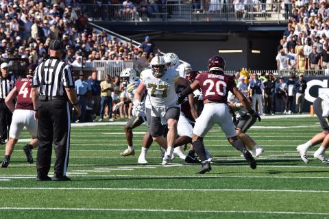Franklin County native Keylan Rutledge, pictured during a Georgia Tech game against Virginia Tech this past season, will play in the Panini Senior Bowl Saturday in Mobile, Ala. (Photo by Shane Scoggins)