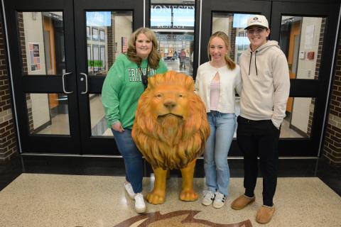 Cohen Finger (center) and Easton Gailey (right) were named co-STAR Students for the Franklin County High School Class of 2026. Both students chose English/language arts teacher Angela Scoggins (left) as STAR Teacher. (Photo by Charlie Eavenson)
